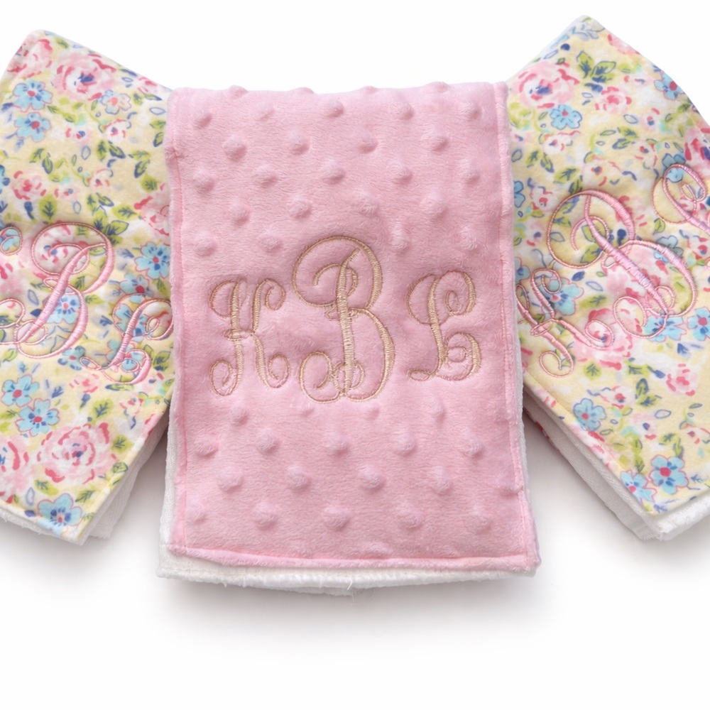 Three Monogrammed Burp Cloths Personalized NEW Made to Order